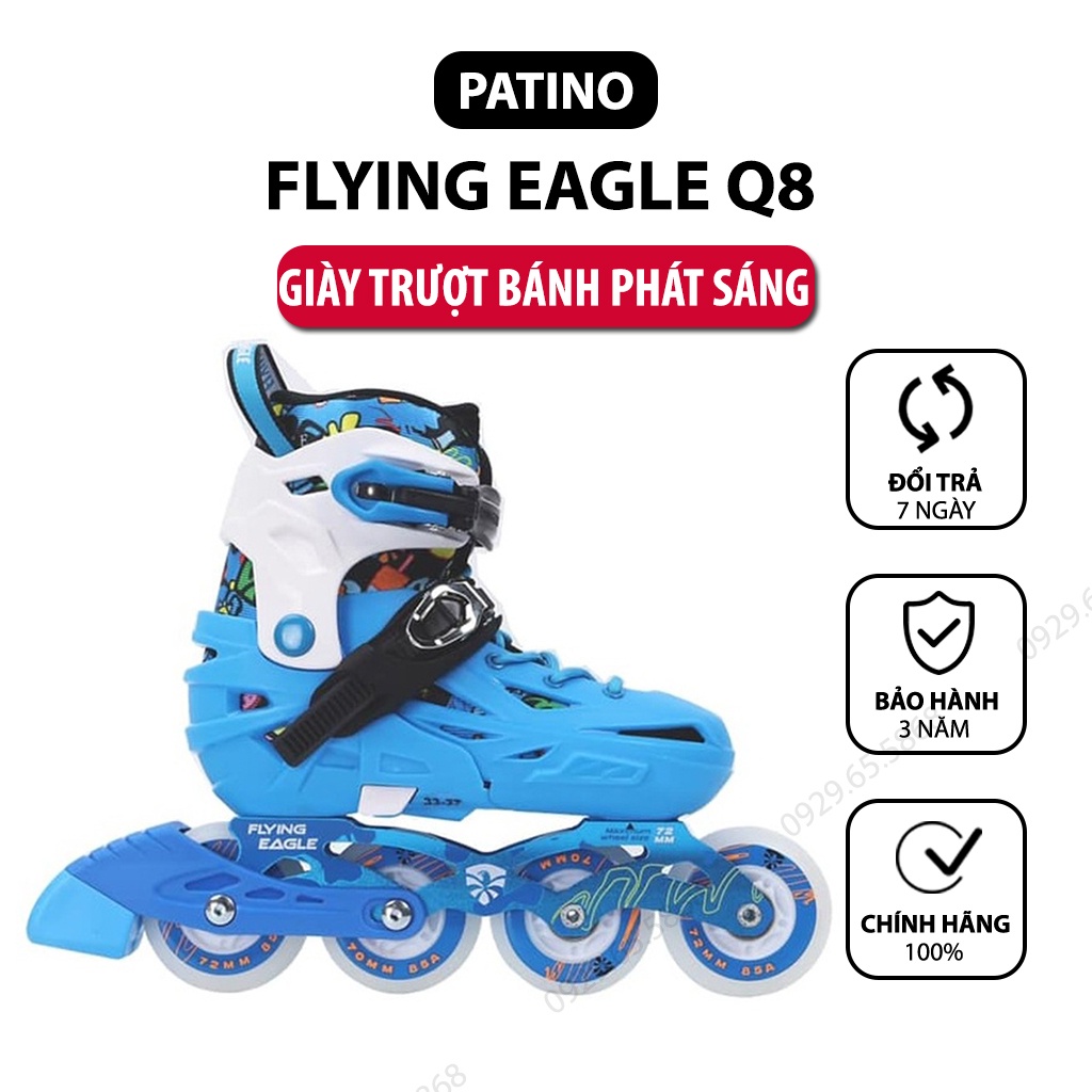 Giày patin trẻ em Flying Eagle Q8 cao cấp, 8 bánh cao su phát sáng - hàng chính hãng