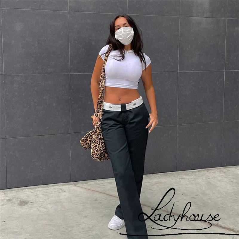 Quần Thể Thao Lưng Thấp In Họa Tiết Khối Màu Sắc Có Túi Cho Nữ