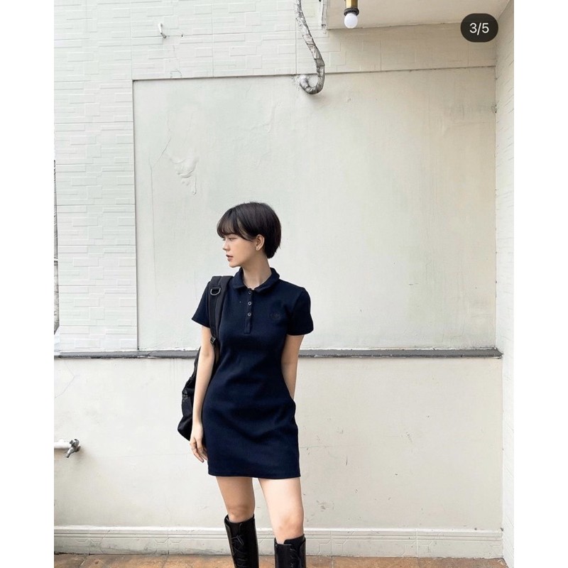 Đầm thun polo đen thêu | BigBuy360 - bigbuy360.vn