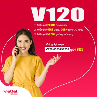 Sim Viettel 4G V120 60Gb + Gọi Miễn Phí