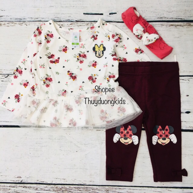 🐣Bộ cotton Minnie Disney kèm turban cho bé gái hàng dư xịn