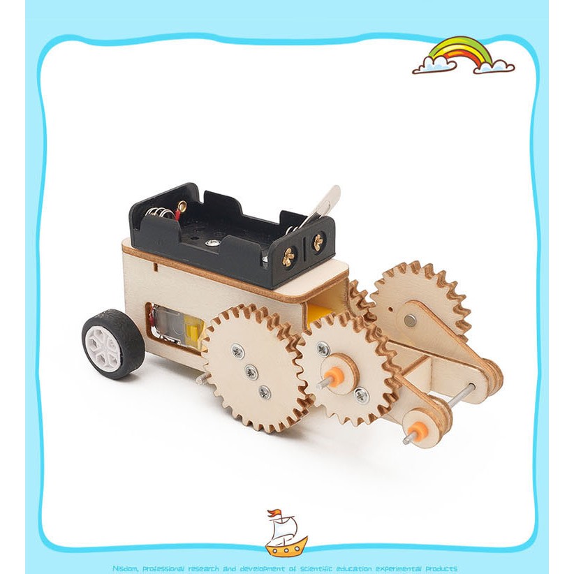 Đồ Chơi Gỗ Xe Mô Hình Bánh Răng Công Nghệ, Đồ Chơi Lắp Ráp Xe Đẩy Khứ Hồi, Đồ Chơi Khoa Học Tự Làm DIY Wood Steam C-24