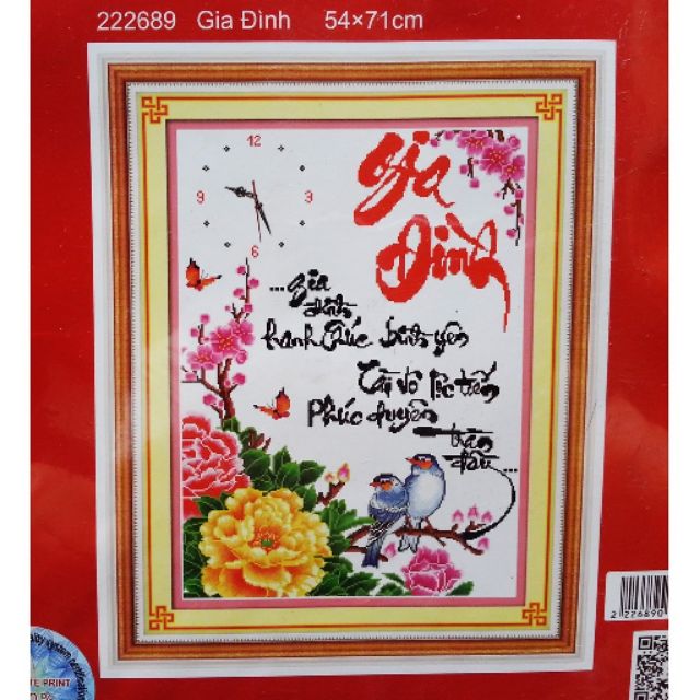 Tranh thêu chữ thập đồng hồ gia đình 222689(54×71) 222689 (55x70)