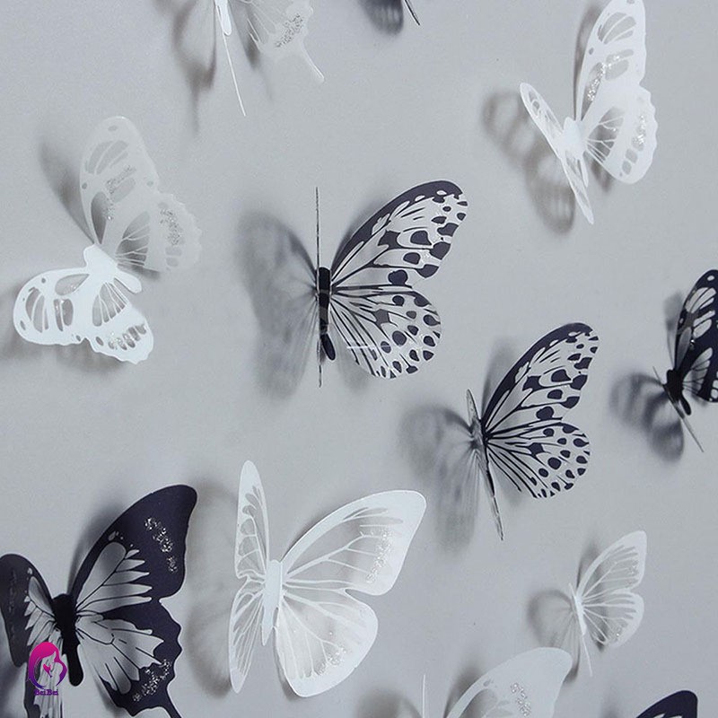 ♦♦ 18Pcs 3D Black And White Butterfly Sticker Art Wall Decal Home Decoration Room Decor