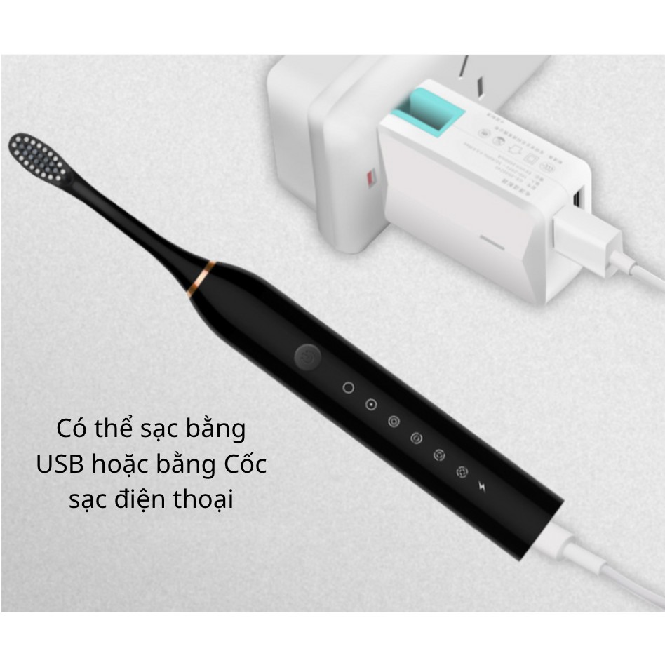 Bàn chải điện Sonic X7, Bàn chải tự động đánh răng, Bàn chải đánh răng điện công nghệ châu Âu 6 chế độ rung, Có Thể Sạc