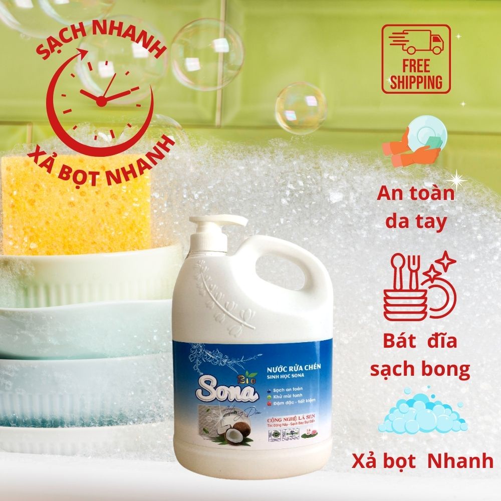 Nước rửa bát hương Quế/Dừa SONA1,6kg đánh bay mọi vết bẩn nhà bếp, sạch nhanh, ko nhớt, an toàn cho da tay
