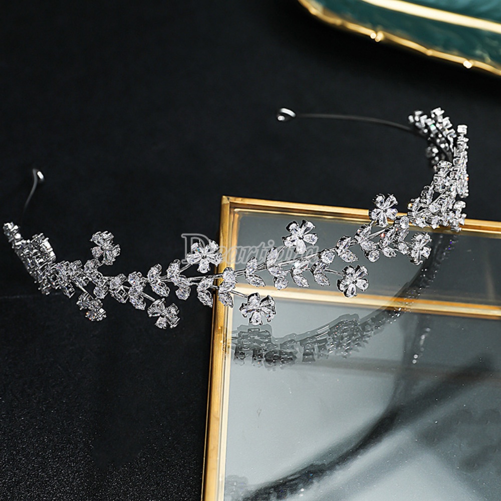 Vương Miện Cài Tóc Đính Đá Zircon Thời Trang Cho Cô Dâu