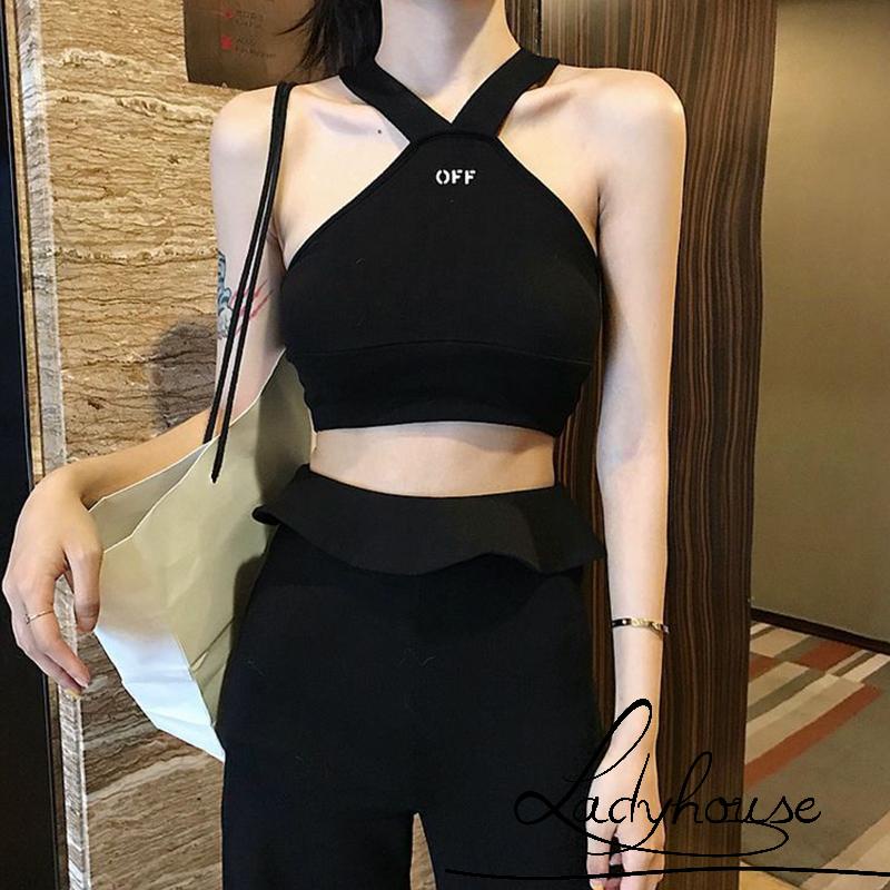 Áo Croptop Dệt Kim Hai Dây Cổ Chữ V In Chữ Thời Trang Mùa Hè Dành Cho Nữ