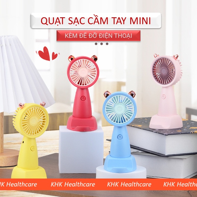 Quạt cầm tay mini tích điện kèm giá đỡ điện thoại tiện dụng