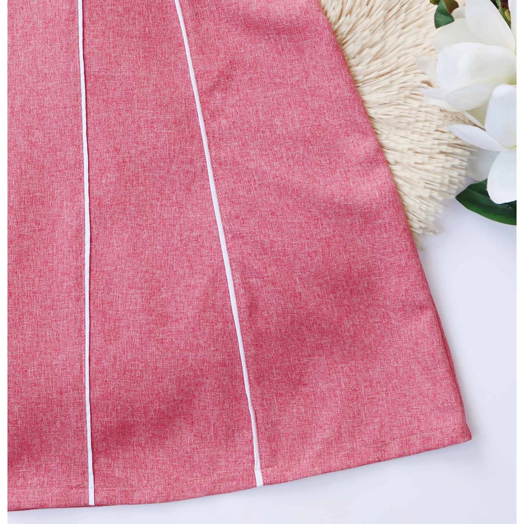 Đầm công sở nữ hồng thiết kế chữ a thanh lịch tay ngắn thoải mái viền trắng giúp thon cao thời trang công sở | BigBuy360 - bigbuy360.vn