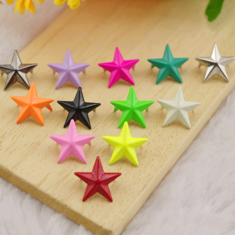 Bộ 100 Đinh Tán 15mm Hình Ngôi Sao Năm Cánh Nhiều Màu Sắc