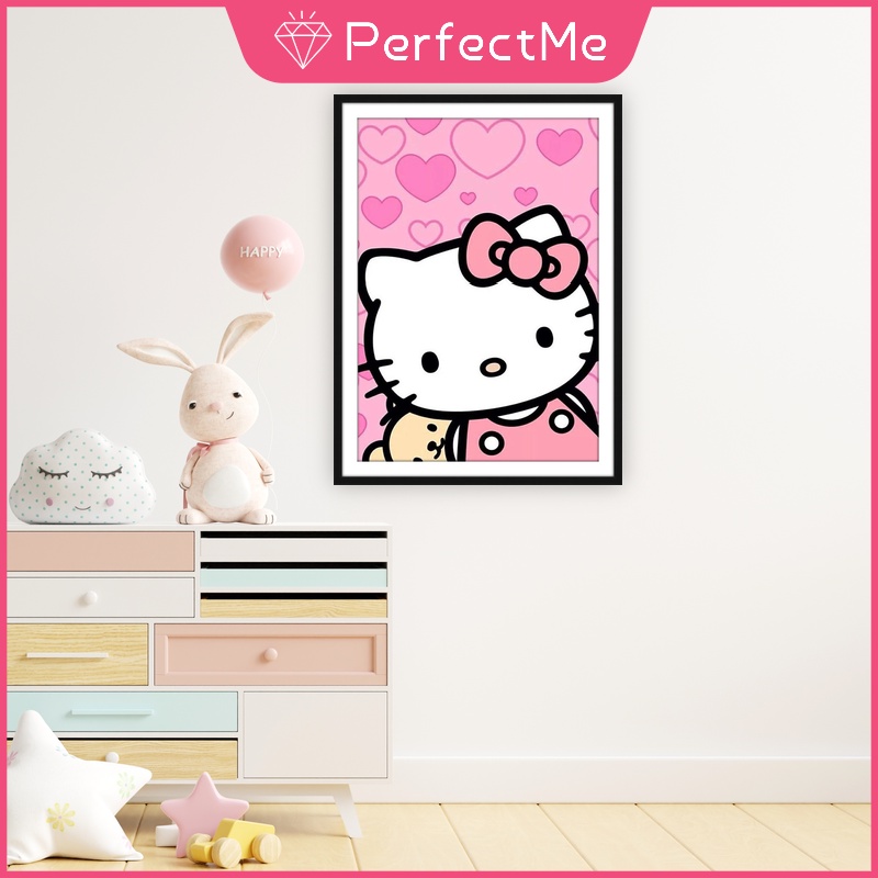 Bộ Tranh Đính Đá 5D Tự Làm Kích Thước 30X40 Hình Hello Kitty Dùng Trang Trí Nhà Cửa