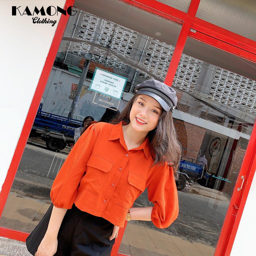 Áo sơ mi croptop túi hộp KAMONG A023