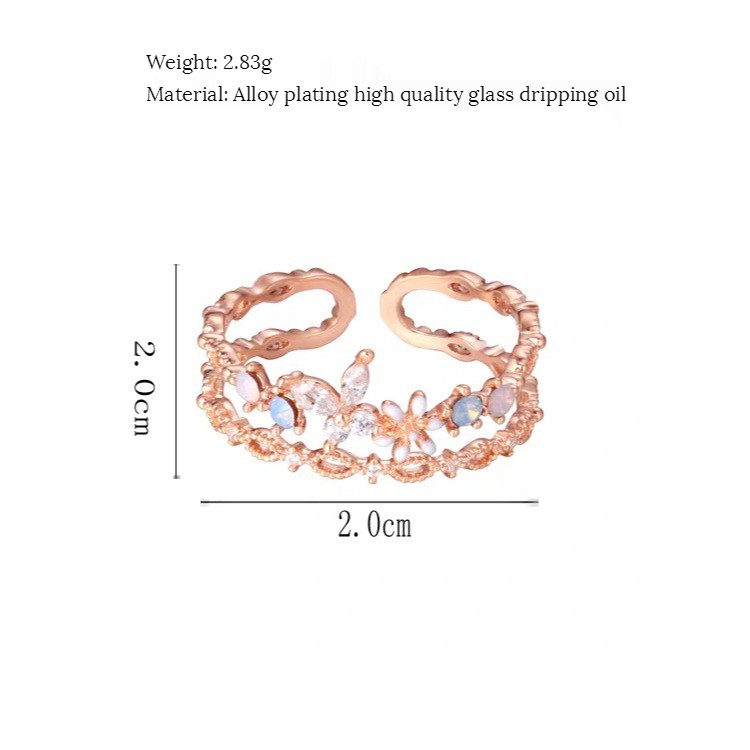 Nhẫn Mạ Bạc B685 Họa Tiết Hoa Và Bướm Đính Đá Phong Cách Hàn Quốc