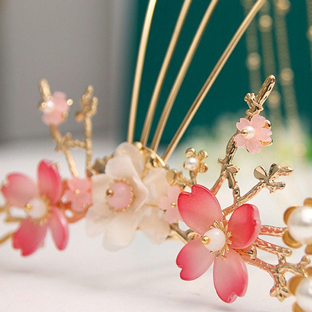 Trâm Cài Tóc Đính Hoa Tua Rua Màu Hồng Phong Cách Trung Hoa Sang Trọng Cho Bé Gái