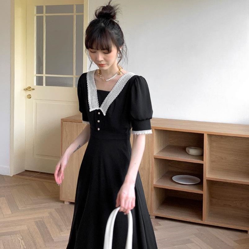 váy tiểu thư phối cổ ren hàng QC (V07)