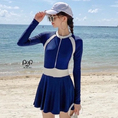 P2P BIKINI - Monokini tay dài cổ cao dạng váy xòe thể thao - MN440_HN