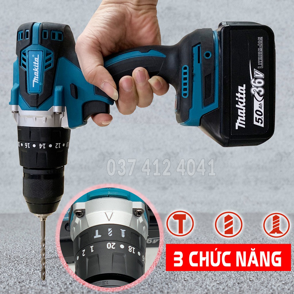 [FREESHIP] MÁY KHOAN MAKITA 36V - KHÔNG CHỔI THAN - CÓ BÚA, BẮT VÍT, SIẾT BULONG ,PIN 10 CELL - MÁY KHOAN PIN MAKITA 36V