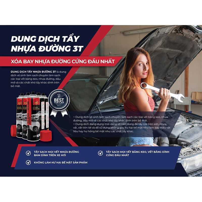 Chai tẩy nhựa đường 3T | Tẩy keo băng dính, nhựa đường bám vào xe ô tô, xe máy mà không làm hại bề mặt sơn | Thợ Xe