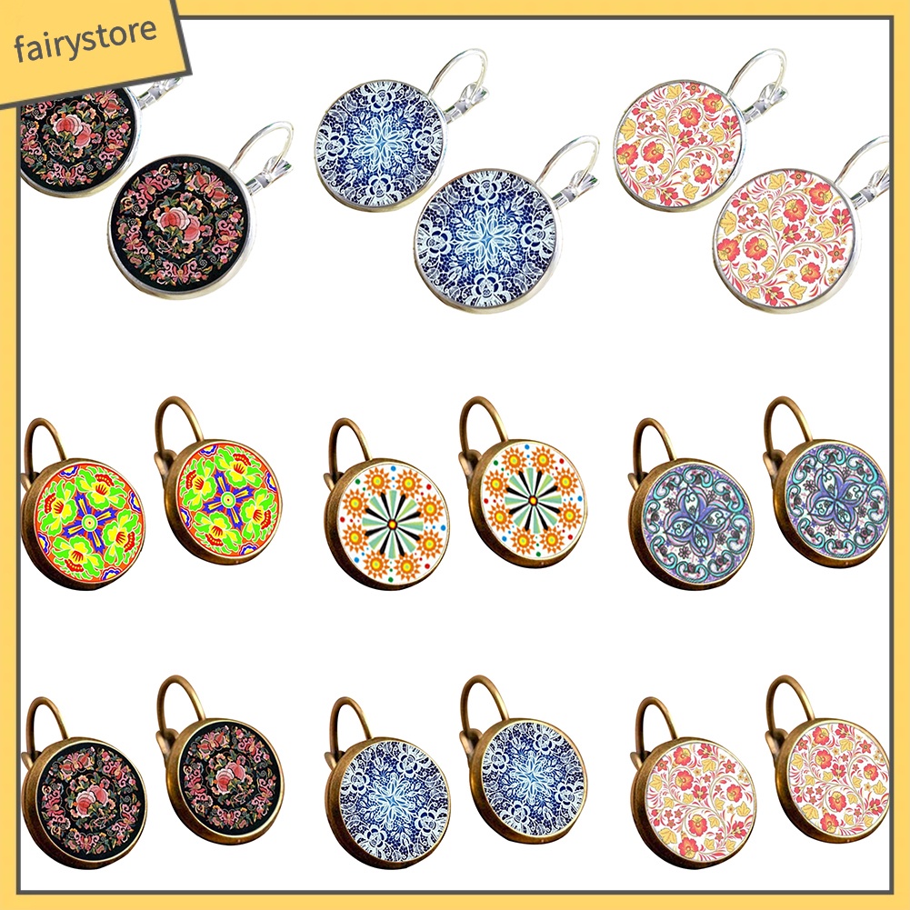 Đôi Khuyên Tai Nữ Trang Dáng Tròn Họa Tiết Hoa Mandala Độc Đáo