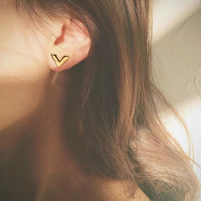 Bông Tai Mạ Vàng Hồng / Bạc 18k Hình Chữ V Xinh Xắn Cho Nữ