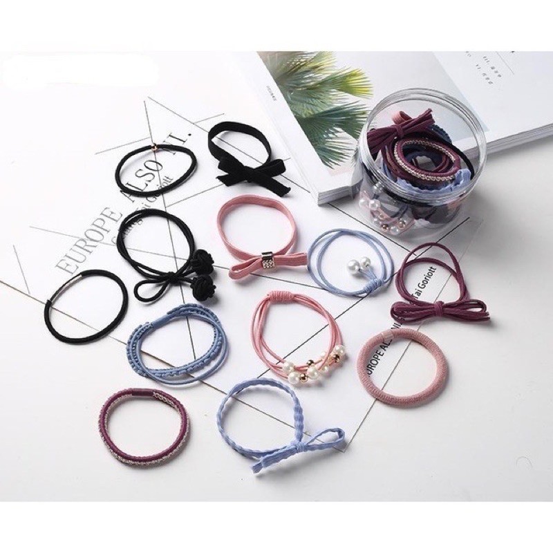 Full box - Set 12 dây buộc tóc kiểu Hàn Quốc.