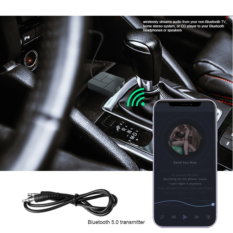 2in1 Bluetooth 5.0 Audio Receiver Transmitter Adapter 3.5mm AUX Jack RCA Dongle For Car TV PC Headphone