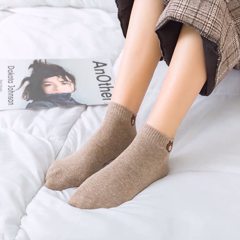 Tất Vớ Nữ Cổ Ngắn Hình Gấu Dễ Thương Chất Liệu Cotton Chống Hôi Chân T10