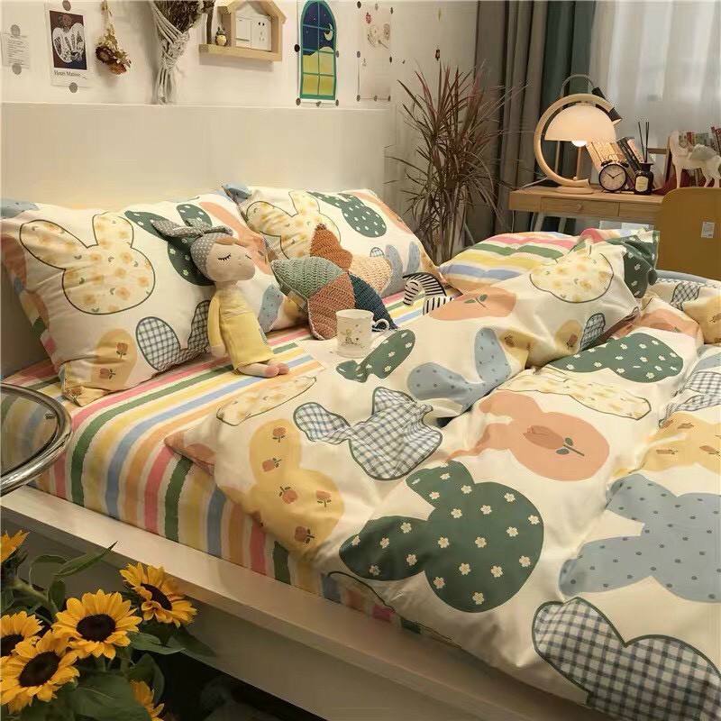 Bộ Chăn Ga Cotton Poly Mẫu đầu thỏ