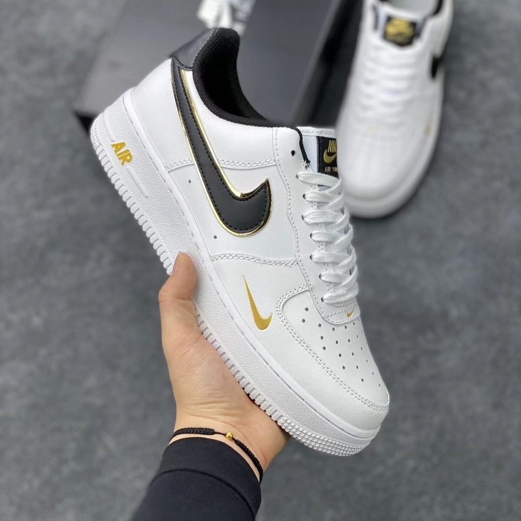 Giày thể thao nam nữ AF1 Trắng móc đen vệt vàng cổ thấp - Giày sneaker air force 1 Black Gold nam nữ Full Box