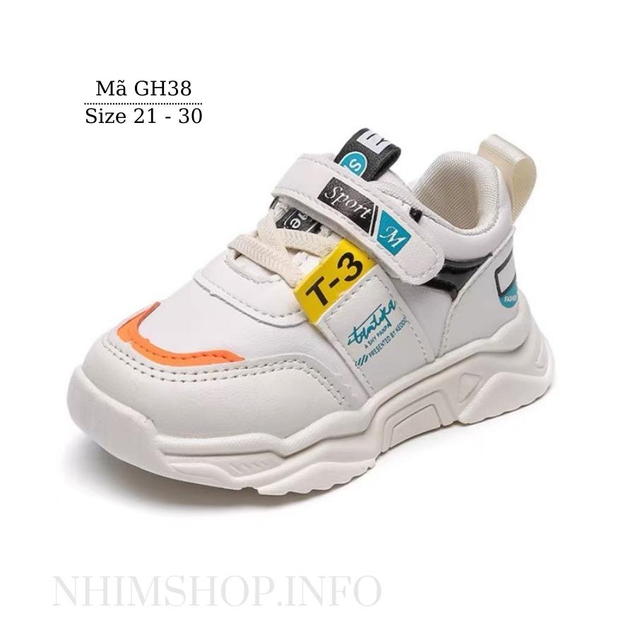 Giày cho bé trai bé gái 1 - 5 tuổi màu trắng chữ T cá tính siêu nhẹ kháng khẩn chống trơn trượt phong cách Hàn Quốc GH38