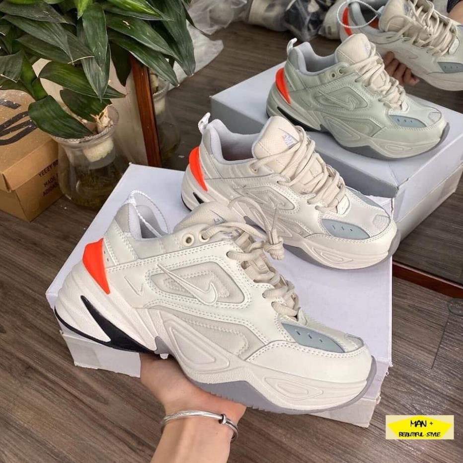 Giày thể thao M2K Tekno Phantom Olive Grey gót cam siêu đẹp, phong cách dành cho nam nữ