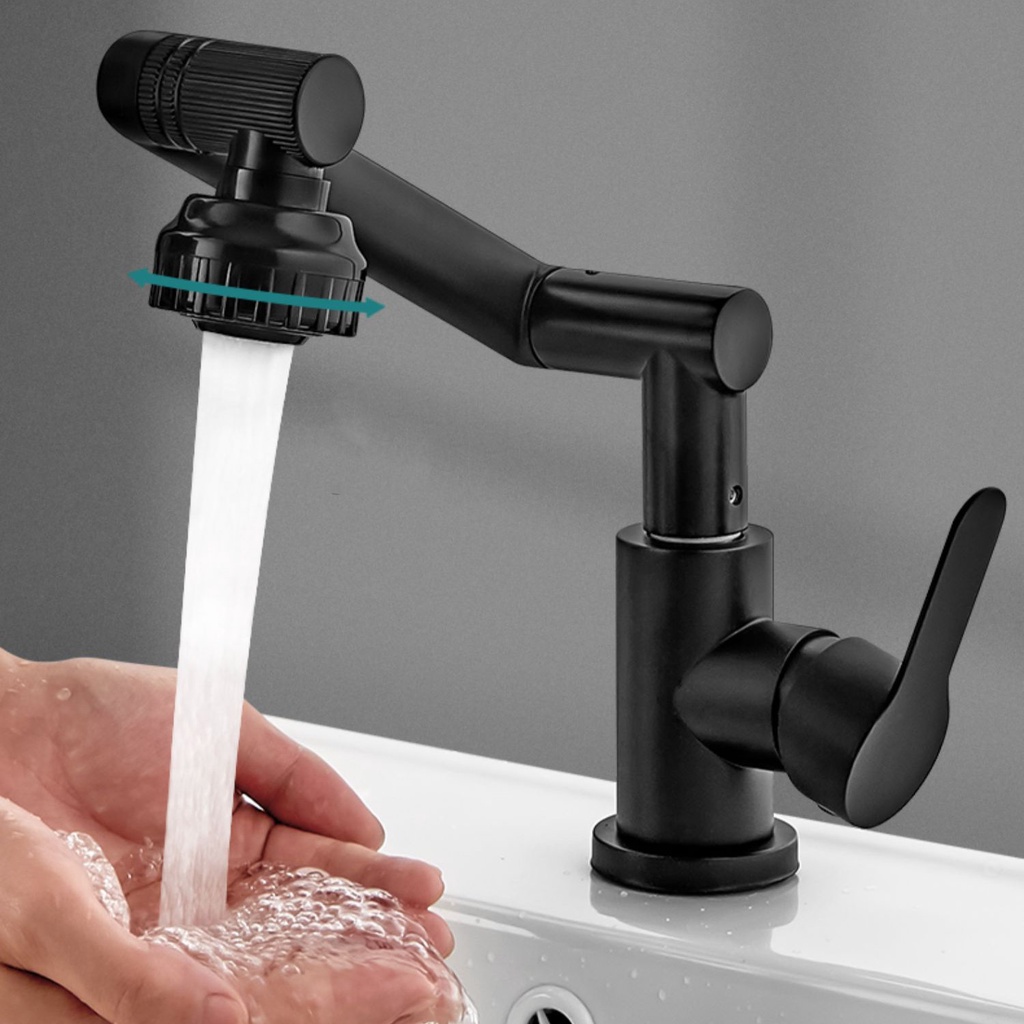 [Mẫu Mới 2022] Vòi lavabo nóng lạnh Inox 304 xoay 720 độ đa chiều với 8 hướng xoay tiện dụng Sơn Tĩnh Điện Đen cao cấp