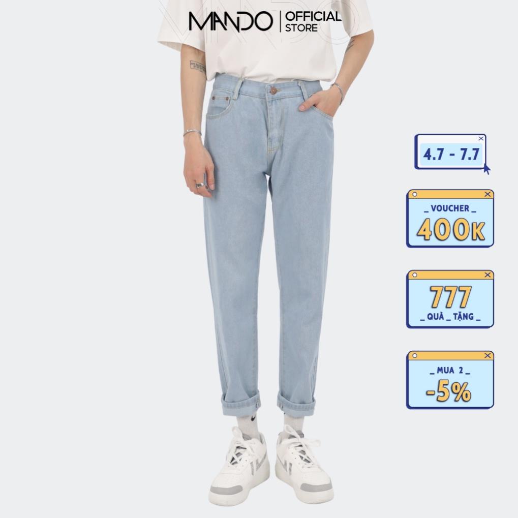 Quần Jean Nam MANDO Ống Rộng Kiểu Dáng Basic Unisex Thời Trang Hàn Quốc Chất Bò Xanh Nhạt Xanh Đậm QJN057 !