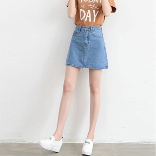Chân Váy Denim Chữ A Lưng Cao Màu Sắc Trơn Phong Cách Hàn Quốc
