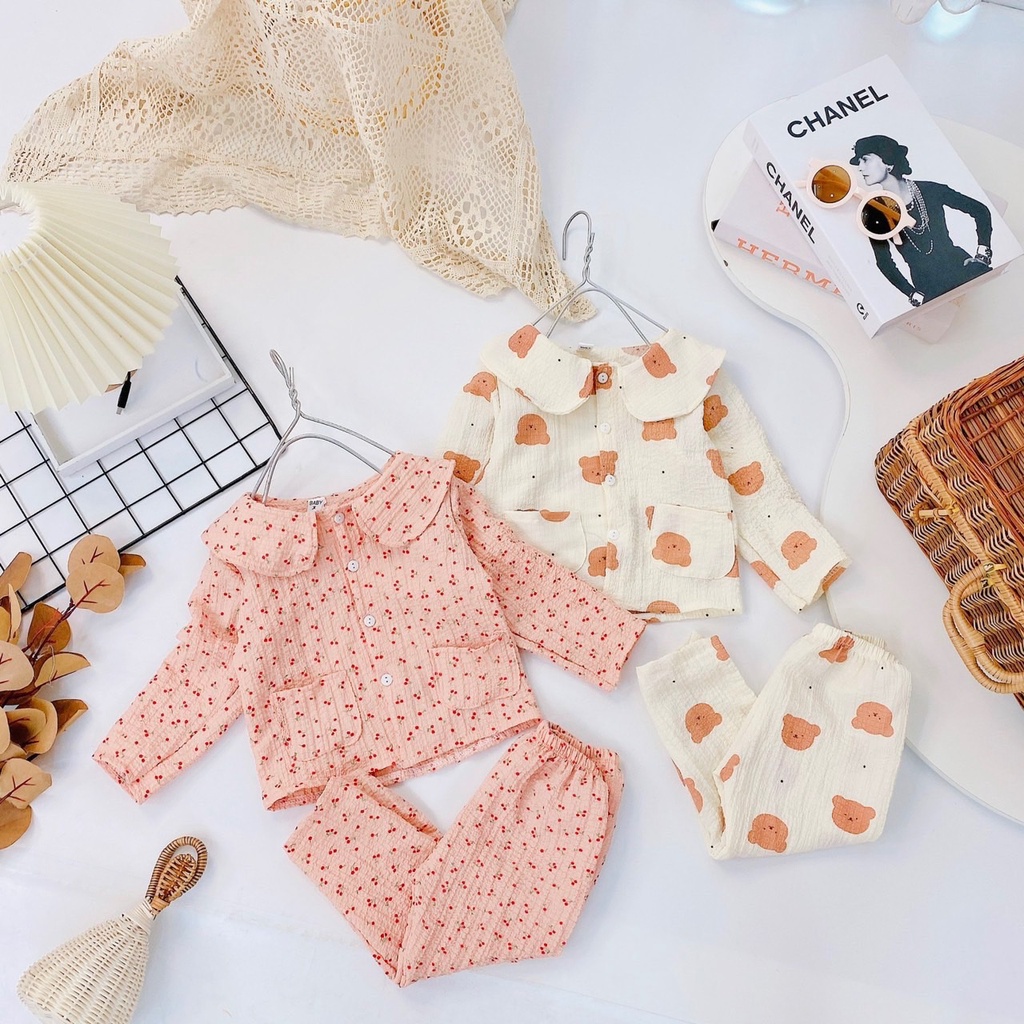 Pijama cho bé, combo 2 bộ pijama dài tay cho bé gái BD57-10