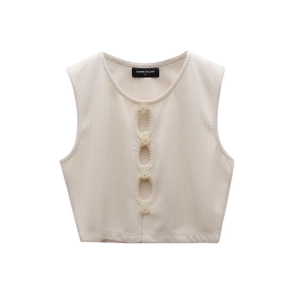 Áo Nữ Button Keyhole Top , Chất Thun Sọc Gân Thoải Mái , WC000047,SOMEHOW