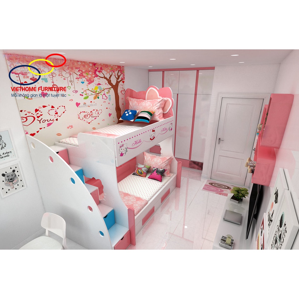 Giường tầng cho bé gái siêu đẹp Viethome - Nội thất Viethome bảo hành & bảo trì sản phẩm 6 năm