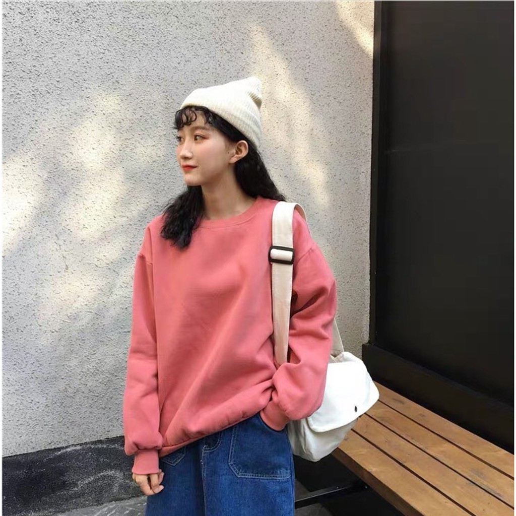 ÁO SWEATER BASIC PINK HỒNG TRƠN UNISEX - L12 [ẢNH THẬT]