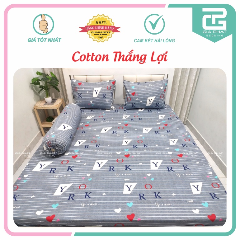 Bộ Drap {4 món} Cotton Thắng Lợi chuẩn logo họa tiết Sọc