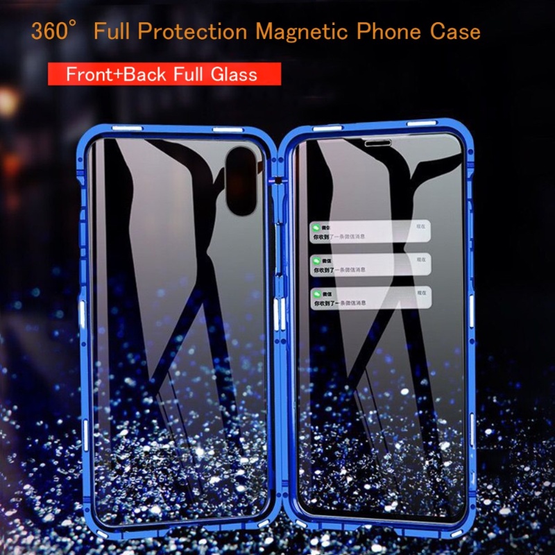 Ốp điện thoại kính cường lực hai mặt bảo vệ viền kim loại nam châm cho iPhone 6 6S 7