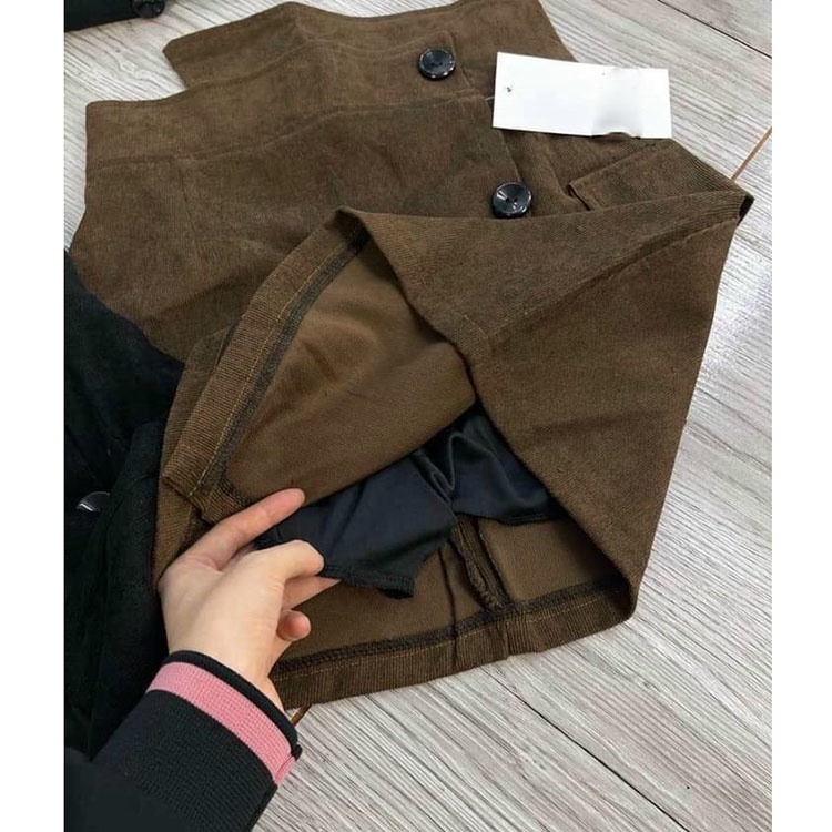 Chân váy chữ a chất nhung tăm Váy đính cúc dọc siêu xinh kèm quần trong | BigBuy360 - bigbuy360.vn