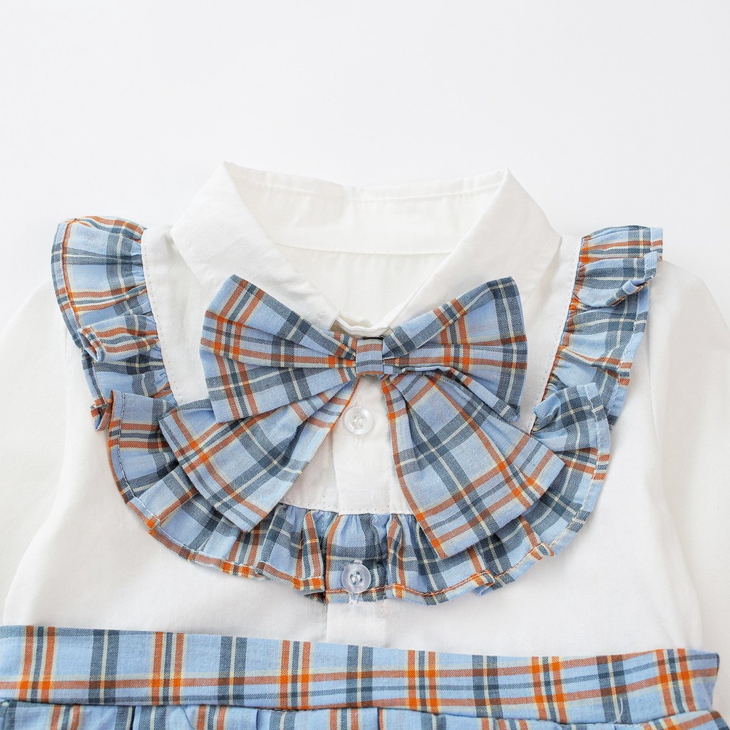 Áo liền quần Sanlutoz cotton tay dài họa tiết kẻ sọc dễ thương thời trang dành cho bé gái