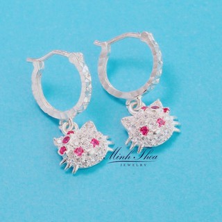 Bông tai kitty bạc bé gái, hoa tai bạc trẻ em hình mèo kitty đính đá trang sức Minh Thoa JEWELRY