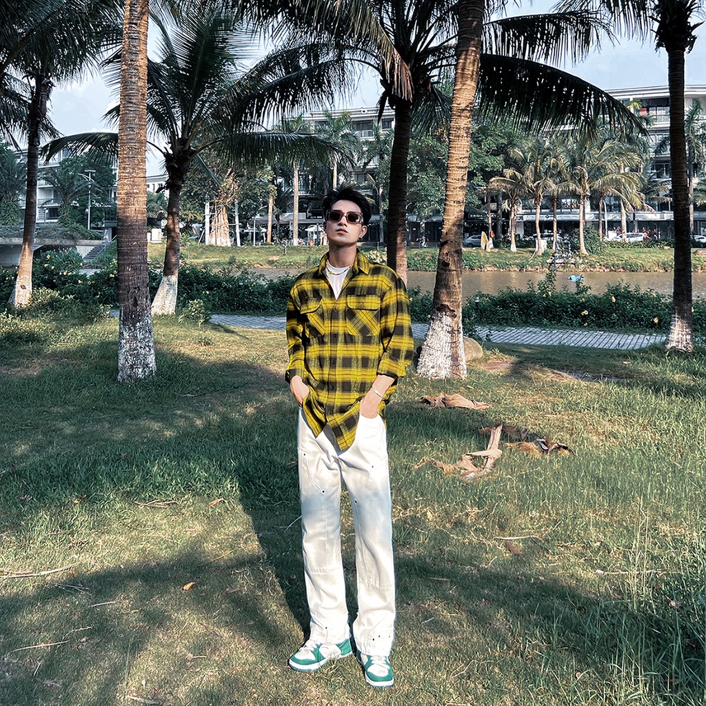 Áo Sơ Mi Flannel Màu Vàng Sọc Đen