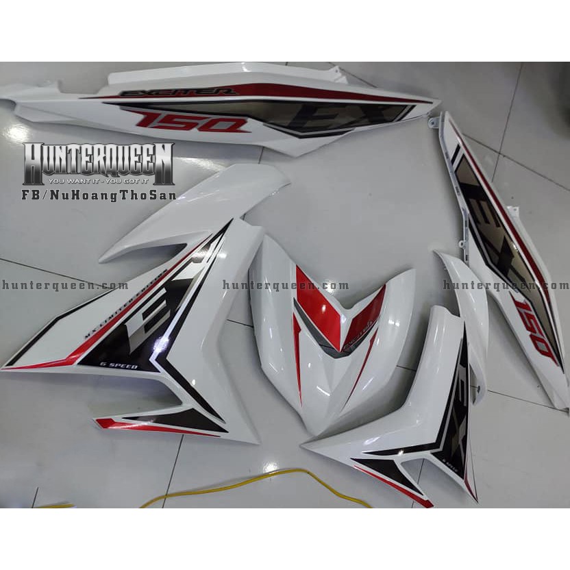 Tem rời Exciter 150. Chất liệu candy xe trắng. Thay đổi màu sắc và chi tiết theo yêu cầu. Sắc nét, bền màu