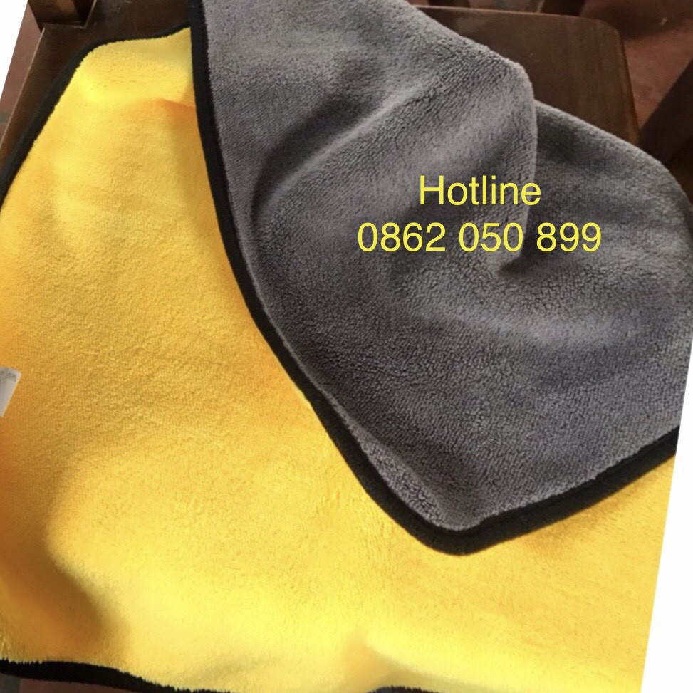 Khăn microfiber 2 mặt siêu dày Xám - Vàng 30*60cm  thấm nước tốt lau ô tô chuyên dụng