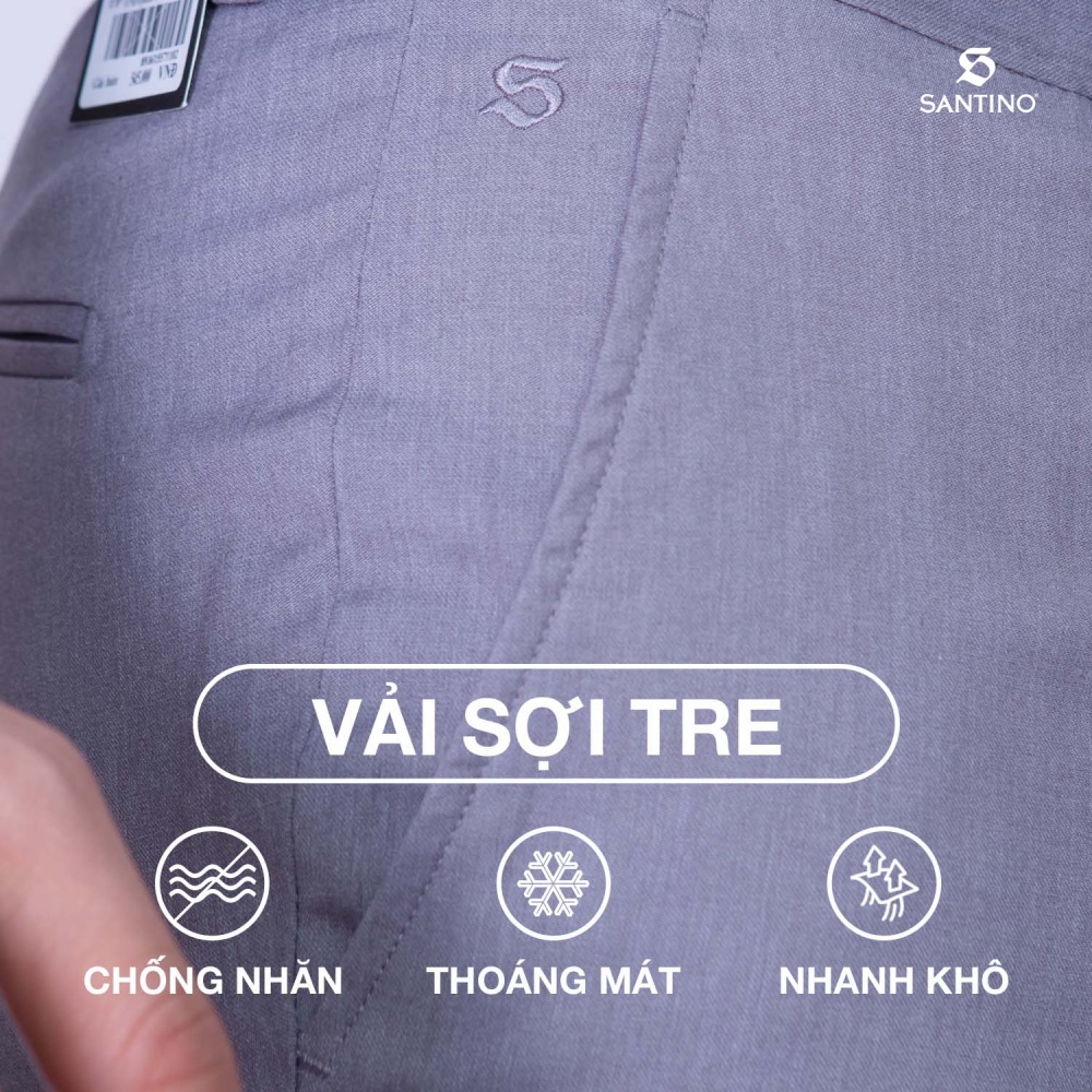 Quần Tây công sở Sợi Tre SANTINO cao cấp, màu ghi form ôm nhẹ, thoáng mát chống nhăn, kháng khuẩn và tia UV - Q065