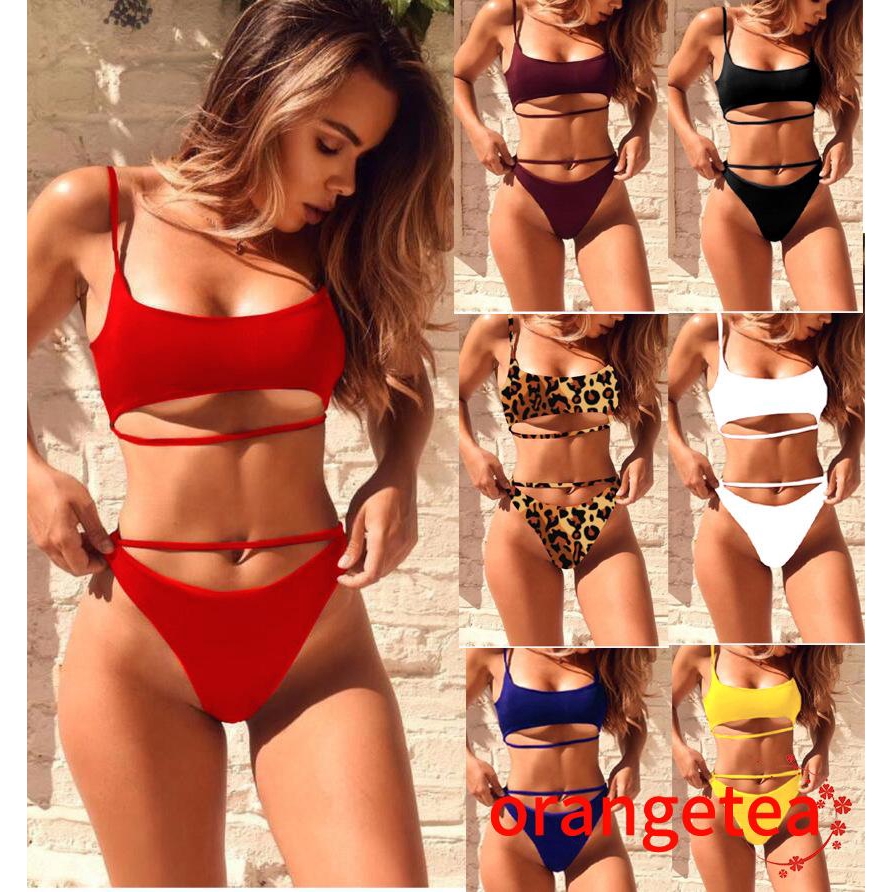 Bikini 2 mảnh nữ thiết kế nâng ngực phối dây quyến rũ nhiều màu lựa chọn