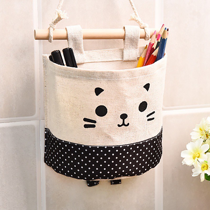 Puppy And Kitty Dễ thương treo tường tổ chức Cotton vải lanh treo tường túi lưu trữ